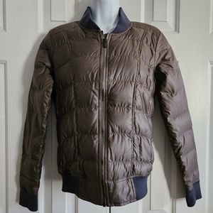 Athleta Womens Dobby Jacket XS Goose Down Puffer Quilted Brown Lightweight Warm
